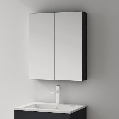 Mai & Mai Armoire Suspendue de Salle de Bain avec Miroir Armoire de Toilette Meuble Murale Miroir avec 2 Portes 60x15x70 cm Anthracite Mat SpiegelSR-02
