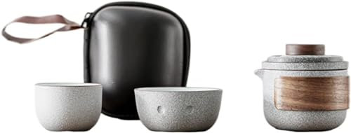 LeGDOr Set di teiera e tazza Kung Fu, set da tè cinese, regalo aziendale per ufficio, casa, hotel, con infusore per tè, 1 teiera e 2 tazze da tè con una borsa da viaggio portatile, grigio
