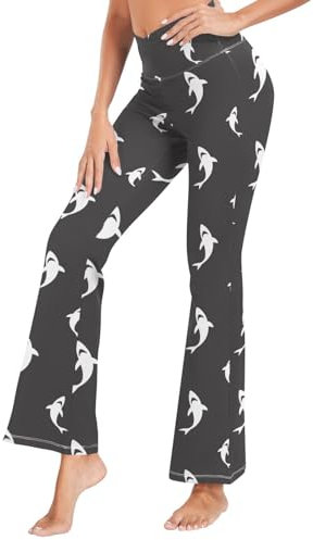 Dallonan Flare Yogahose Frauen Leggings Hohe Taille Hose Flosse Delphin Wal Hai auf Schwarz Small, mehrfarbig, S