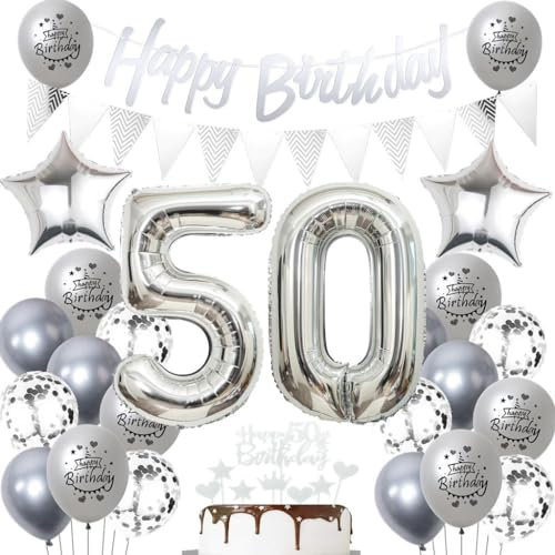 Silber 50 Geburtstag Luftballons, 50 Silber Geburtstagsdekoration Silber, Ballon 50 Geburtstag Frau Mann, Silber Geburtstagsdeko 50 Jahre, Silber Luftballon 50. Geburtstag Party Dekoration