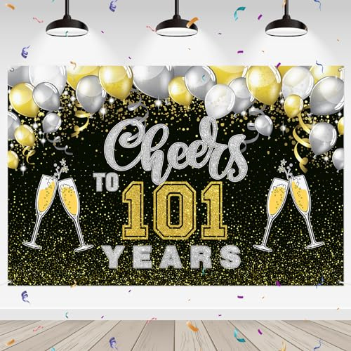 WeBenison Cheers to 101 Years Backdrop 101st Birthday Photography Background Banner Cheers to 101st Anniversary Party Outdoor Indoor Banner Decorations Wallpaper 6x4 ft