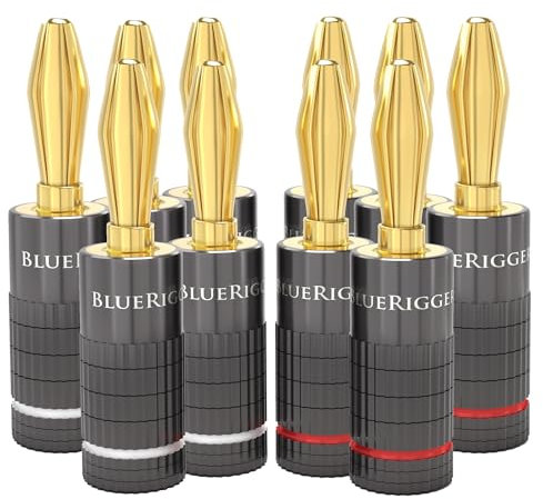 BlueRigger Banana Plugs 5 Pairs / 10 pcs (Closed Dual Screw) - 5 Pack Gold Plated Speaker Plugs Connector for Speaker Wire, Amplifier, Receiver, Banana Wall Plate, Home Theater