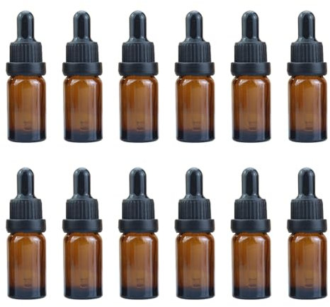 VIVIIHOO Frasco de pipeta de cristal ámbar de 10 ml – 12 unidades con pipeta cuentagotas, rellenable y a prueba de fugas, perfecta para líquidos, aceites esenciales y aromaterapia