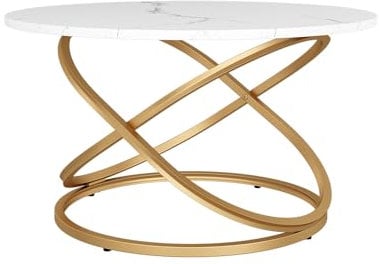 Vicco Couchtisch Calgary, Weiß/Gold, 79.5 x 62 cm mit große Arbeitsfläche