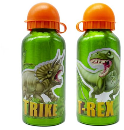 ms móvil shop Dinosaurios Botella de Aluminio con capacidad de 400 ml para niños Trike & T-Rex. Cantimplora Infantil con Boquilla
