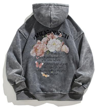GMOYD Vintage Acid Wash Hoodie Distressed Unisex Hoodies Graphic Oversized Pullover Sweatshirt, 23 x 99298 grau, Large