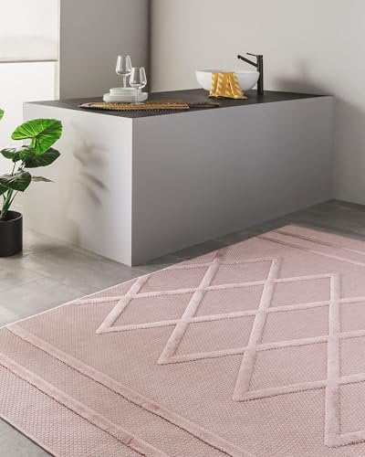 benuta Nest In- & Outdoor Teppich Bonte - Rosa 80x150 cm - Strapazierfähig & Pflegeleicht - Für Balkon, Terrasse, Garten - Küchenteppich & Wohnzimmerteppich - Geometrisch, Boho-Style, Hygge Cozy