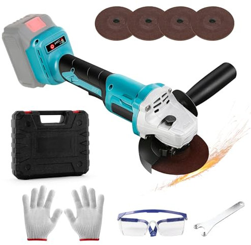 Akku Winkelschleifer Kompatibel mit Makita 18V, Kabelloser Akku Schleifer 125mm Bürstenloser Winkelschleifer mit 4 Schleifscheiben, Scheibenschutz (ohne Akku ohne Ladegerät)