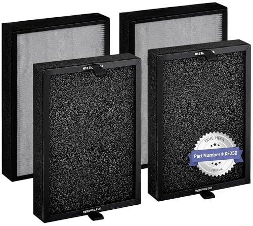 Popurure KF250 Filter Replacement, 4 True H13 HEPA Filters, Compatible with Kenmore 1200e Series Air Purifier, Part No. KF250, Fiberglass, 4 Count, 1.18 Thick, 7.4 Wide, 10.6 Long