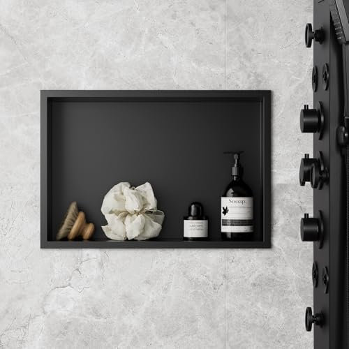 KEOKBON Nicchia per doccia senza piastrelle, 48 x 33 x 10 cm, in acciaio inox, mensola singola per doccia, sigillata, impermeabile, resistente alla ruggine, da incasso, per oggetti essenziali per il