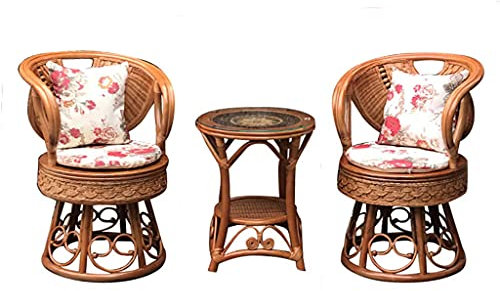 Bistro-Set für die Terrasse im Freien, runder Tisch und Stühle für den Garten hinter dem Haus, natürliches, gehärtetes Glas, geprägte Tischplatte, mit 2 um 360 Grad drehbaren Schaukelstühlen