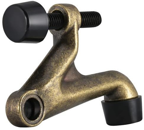 HOMOTEK 2 Pack Hinge Pin Door Stoppers, Hing Door Stops, Adjustable Deluxe Heavy Doorstops for Top of Door, Door Hinge Stoppers with Black Rubber Bumper Tips,Antique Brass