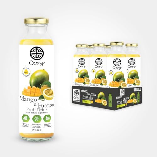 OORG Natural Mango and Passionfruit Juice - 6 x 250ml bottles, Healthy fruit juice, A Refreshing Taste of Nature’s Wellness from Sri Lanka, hydrating beverage, 100% fruit ingredients, No Preservatives
