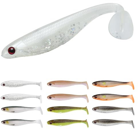 TRUSCEND 12 PZ Esche Da Pesca Per Bass Trota Crappie, Paddle Tail Swimbaits Multiuso, Esca Da Pesca In Plastica Morbida Per Acqua Dolce O Salata, Regali Di Pesca Per Gli Uomini