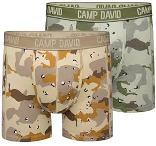 Camp David Herren Boxershorts mit All Over Print, 2er-Pack Desert/Light Khaki XXXL