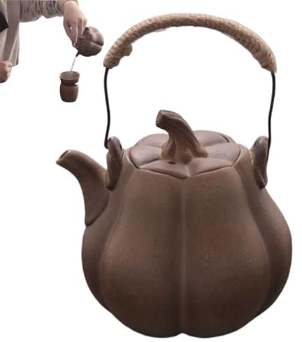 Jeorywoet Kürbis -Teekanne 600 ml Wärmefestigkeit Keramik Teekanne mit Griff & Deckel für warme Tee im Freien Camping -Teekanne einzigartig