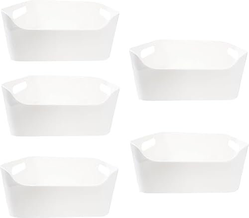 5 Plastic Container Boxes Basket for Storage Organizing in Home or Office - Suitable for Shelf's Drawers Laundry Cupboard White (5 White (24 x17 x 10.5 Cm))