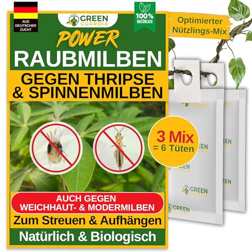 GREEN GUARDIA Power Raubmilben Mix gegen Thripse & Spinnmilben– 3 Mix mit 6 Tüten - Biologisches Mittel zur effektiven Thripse Bekämpfung–Umweltfreundlich, chemiefreie Mittel,einfache Anwendung