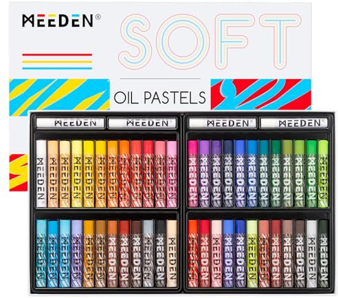 MEEDEN Soft Oil Pastels Set: 48 Colors with Extra 4 White Oil Pastels for Artists Beginners Adults Teachers - Vibrant Oil Pastel Crayons for Art Painting & Drawing, Blending, Layering, Shading