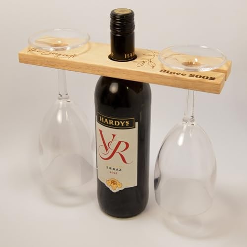 Personalised Wooden Wine Glass/Bottle Holder. Wine butler Gift for Milestone Birthdays, Anniversaries, Wedding, Christmas, Engagement