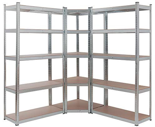 AREBOS Étagère pour Charges Lourdes, Lot de 3 | Étagère d'angle combinée | Jusqu'à 875 kg de capacité de Charge | Montage par système d'emboîtement | Construction métallique Robuste | Argent