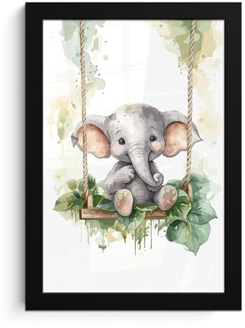 MuchoWow© Wandbilder mit Rahmen Wanddeko Bilder Wohnzimmer Moderne | 20x30 cm - Zimmerdeko Geschenk Bilderrahmen Elefant - Dschungel - Kinder Zimmer - Babyzimmer