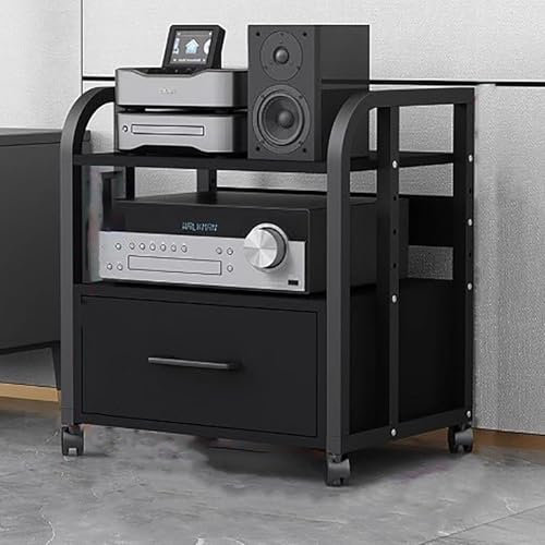 SaryEdge Ständer für Plattenspieler, Audioschrank mit Schubladen und Schieberädern, Audio-Rack-Regal-Organizer für Receiver, Gerätekonsole, AV-Komponentenständer(ALS