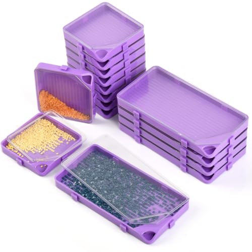 CENBEN 15 Pieces Diamond Art Storage Trays Kits, Stackable Diamond Painting Trays with Lid, Diamonds Art Painting Beads Sorting Tray for DIY Art Crafts, Purple