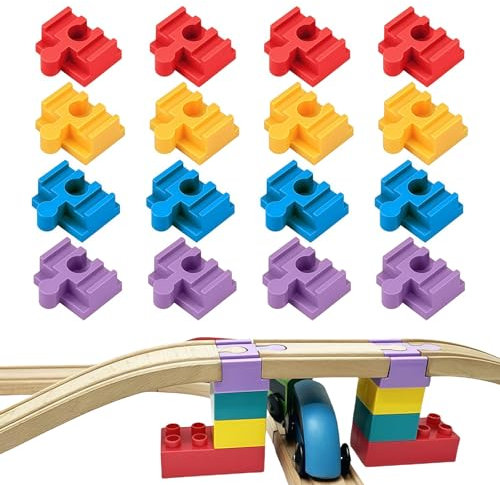 Yamobi Holzeisenbahn Verbindungen,16 Stück Holzgleis-Verbindungszapfen, Kompatibel mit Duplo und LEGO,Schienenverbinder Gleisverbinder, Adapter für Eisenbahnen