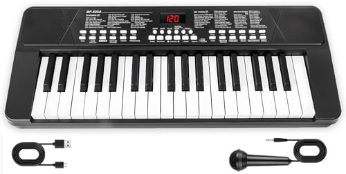 Klaviertastatur mit 37 Tasten für Anfänger, 1200 mAh, wiederaufladbar, elektronisches Musikinstrument mit Mikrofon, LED-Bildschirm, 200 Töne, 200 Rhythmen, 50 Demos, Lehrgeschenk für Kinder