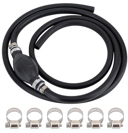 10mm Fuel Hose Line Assembly, Syphon Hoses Rubber Oil Tool Kit 1 Petrol Pipe 6 Stainless Steel Hose Clamps Universal Large Siphon Pump Tube for Marine Outboard Boat Motor Tractors