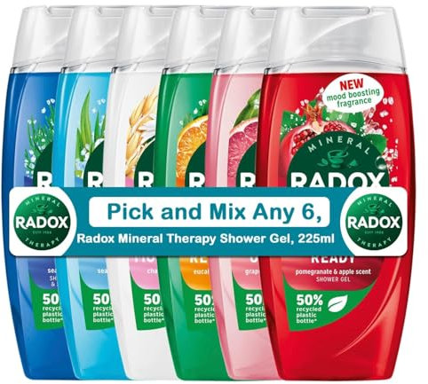 Radox Mineral Therapy Shower Gel Pick and Mix Any 6x 225ml Fresh & Clean Skin | Nourishing Body Wash with Aromatherapeutic Scents | Herbs Body Wash for Men and Women | Choose from 7 Fragrance Options