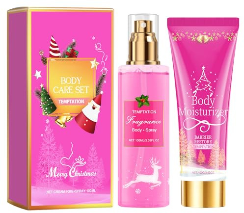 2Pcs Bio Wildrose Bodylotion & Rosen natürliches Duftspray,Straffend Körperlotion,Feuchtigkeitsspendende Befeuchtet die Haut,Body Splash für Frauen,Lang Anhaltender Duftspray,Weihnachtsgeschenkset