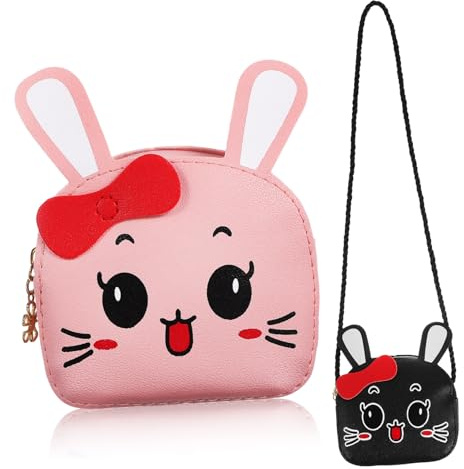 Healeved 2 Stück Niedliche Hasen Schultertaschen aus Pu Leder für Mädchen Cartoon Umhängetaschen mit Bequemem Riemen zum Einkaufen und Freizeit