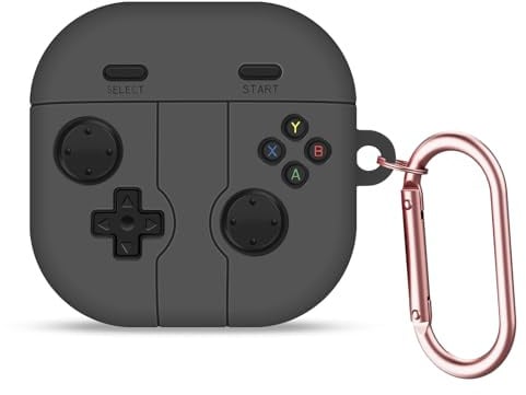 DiyGody Silicone Case Compatible with Samsung Galaxy Buds 4/4 Pro with Keychain, Protective Cover with Handheld Game Console Design for Women, Shockproof Dust-Proof Anti-Scratches TPU Case, Dark Gray