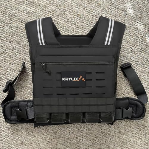 KRYLIX Verstellbare Gewichtsweste 0-20 kg mit Front-Storage-Fach; Hergestellt aus herausnehmbaren Eisenplatten für Muskelaufbau-Training; Sichere Taillepassform für Männer; Taktik-Militär Tarnung
