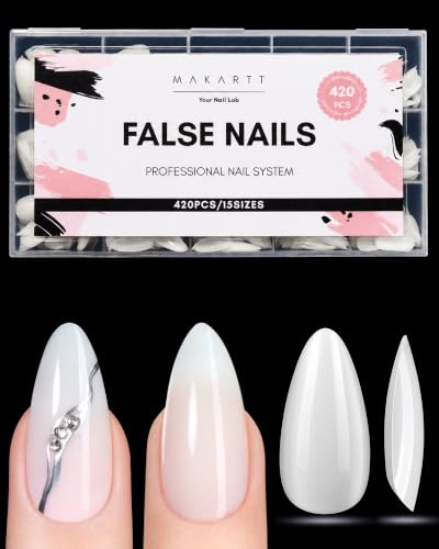 Makartt Soft Gel False Nails - 420pcs 15sizes Almond Nail Tips, Sheer White Press On Nails for Nail Extensions & at Home DIY