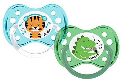 Dodie Set mit 2 Schnullern, anatomisch, Tiger & Dinosaurier, +6 Monate