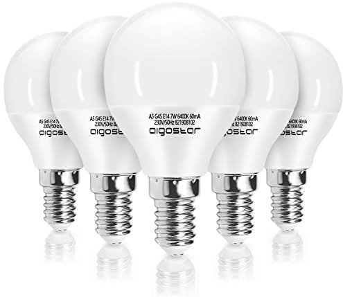 Aigostar LED Lampe Glühbirne E14 7W Ersetzt 49W Glühlampenkaltweißes Licht 6500K, LED Birne 620 Lumen, Abstrahlwinkel 180 Grad, 5er Pack
