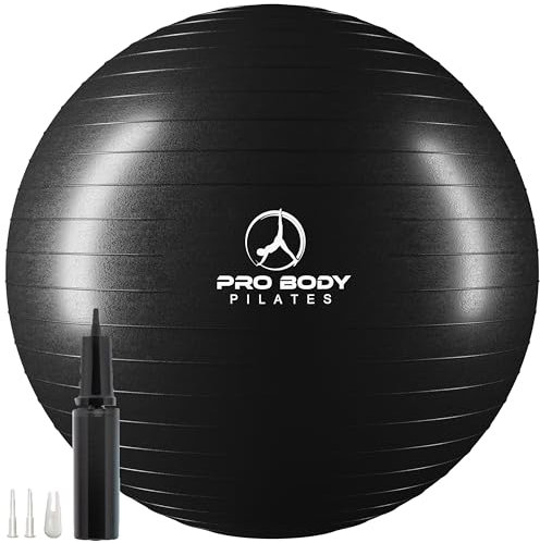 ProBody Pilates Exercise Ball, Multiple Sizes Gym Grade Yoga Ball for Pregnancy, Fitness, Balance, Workout at Home, Office and Physical Therapy (Black, 65 cm)