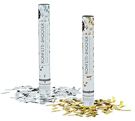 Relaxdays 2 x Party Popper 40 cm im Konfettikanonen Set, Konfetti Bombe für Hochzeit und Geburtstag, Konfetti Shooter 6-8 m Effekthöhe, Silber/Gold metallic