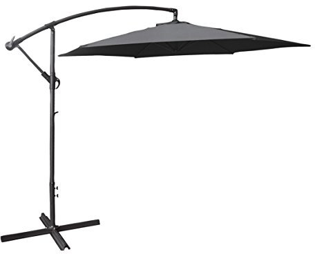 GardenKraft 14830 3m Cantilever Garden Parasol / Banana Parasol with Tilt & Crank Mechanism / 6 Steel Ribs / UV 30 Protection / Durable Polyester Material / Grey Colour