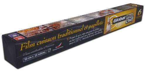 PROMOTION - Lot de 2 Film cuisson traditionnel et papillotes NATPRO COOK rouleau de 50cm x 25m avec liens silicone