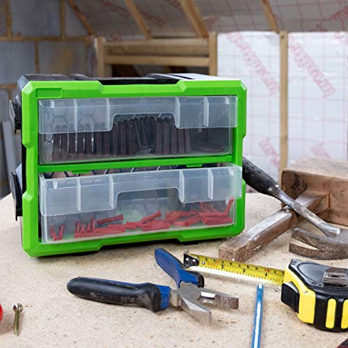 Dihl 2 Compartment Interlocking Drawer Parts Storage Organiser Carry Case Cabinet Home Workshop Garage Tool Box Nail Screw DIY Craft Hobby