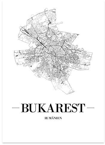 JUNIWORDS Stadtposter - Wähle Deine Stadt - Bukarest - 60 x 90 cm Poster - Schrift A - Weiß