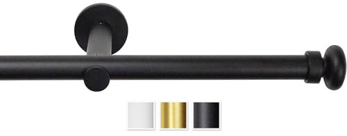 Rollmayer elegant und modern metall Schwarz Matt Vorhangstange/Gardinenstange Ø 19mm Rohr (240cm Crux Duo, im Schwarz Matt, 1-läufig) verschiedene Größen und Endstücken. Ohne Ringe!