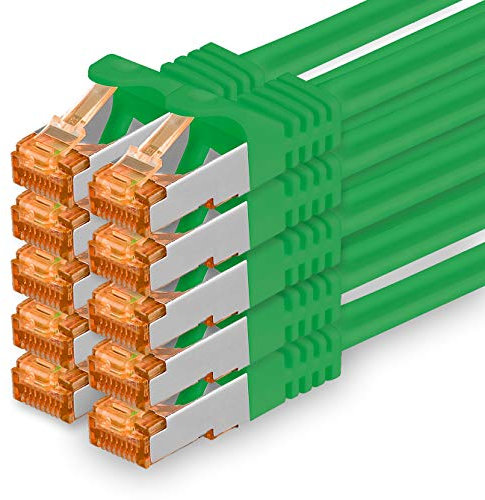 Cat7 Cable de Red Ethernet LAN - 0,25m - Verde - 10 Piezas Cat 7 Sftp Pimf Lszh - 10 GB s RJ45 Connectores Cat6a compatible con Cat5 Cat6 Cat.7 Cat8