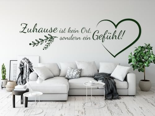 tjapalo® a33 Flur Wandtattoo Zuhause ist kein Ort sondern ein Gefühl Wohnzimmer Wandspruch Zuhause ist Wanddeko Flur Diele Wandaufkleber Wandtattoo Wohnzimmer, Größe: B140xH49cm, Farbe: schwarz