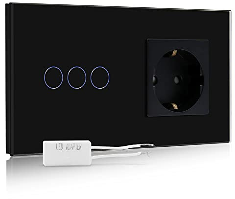 BSEED Dimmer Schalter mit Steckdose mit LED Anzeige 1 Fach 1 Weg Berühren Sie Das Sensorfeld Touchscreen Wandsteckdosen Led Dimmer Touch Lichtschalter Schwarz
