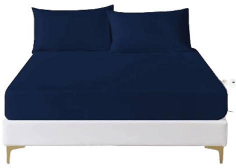 funky gadgets Spannbettlaken und Bettlaken aus 100 % ägyptischer Baumwolle (Marineblau, Super King-Size)